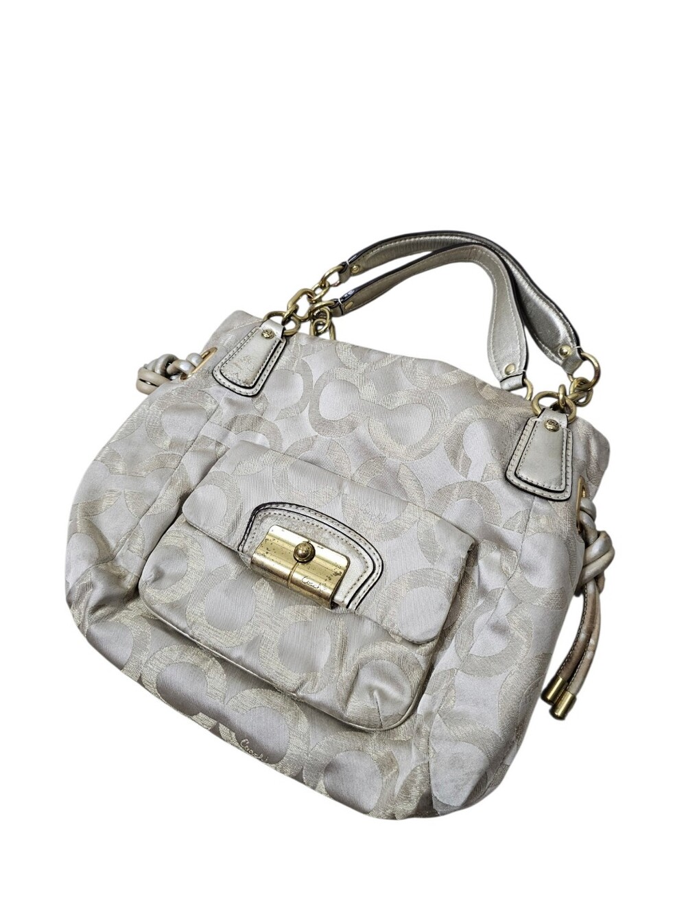 Coach Signature C Jacquard Satchel Shoulder Bag Silver Metallic Y2K